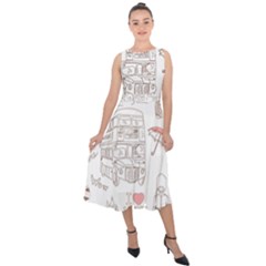 I Love London Drawing Midi Tie-back Chiffon Dress