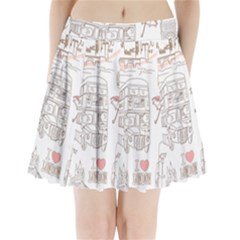 I Love London Drawing Pleated Mini Skirt