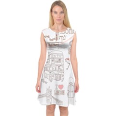 I Love London Drawing Capsleeve Midi Dress