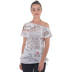 I Love London Drawing Off Shoulder Tie-up Tee