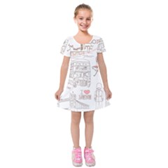 I Love London Drawing Kids  Short Sleeve Velvet Dress