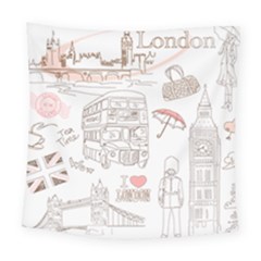 I Love London Drawing Square Tapestry (large)