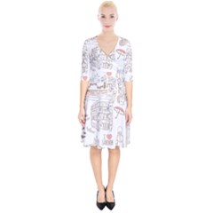 I Love London Drawing Wrap Up Cocktail Dress