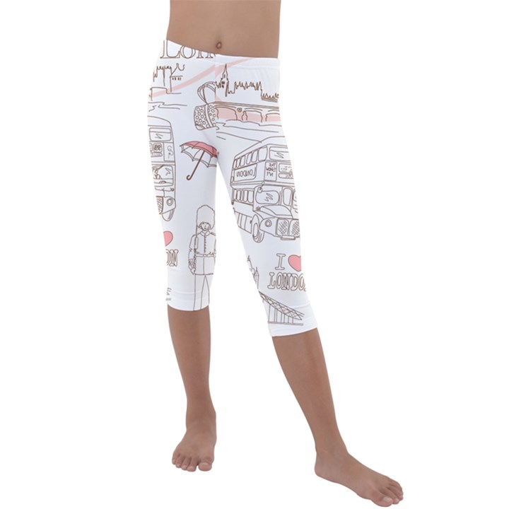 I Love London Drawing Kids  Lightweight Velour Capri Leggings 