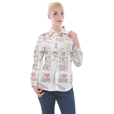 I Love London Drawing Women s Long Sleeve Pocket Shirt by Jancukart