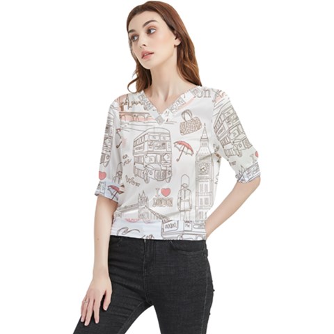 I Love London Drawing Quarter Sleeve Blouse by Jancukart