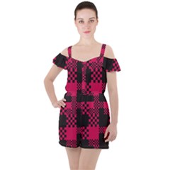 Cube-square-block-shape-creative Ruffle Cut Out Chiffon Playsuit by Amaryn4rt