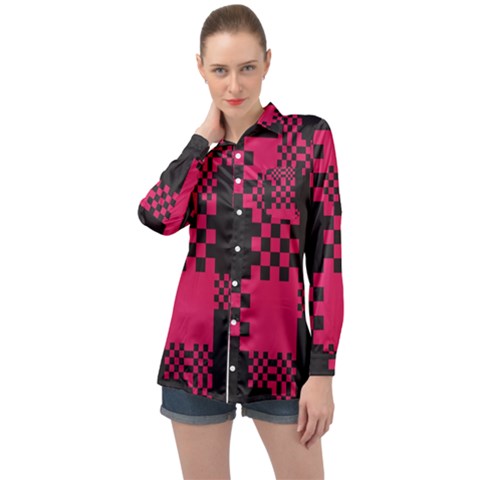 Cube-square-block-shape-creative Long Sleeve Satin Shirt by Amaryn4rt