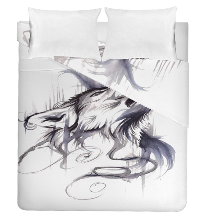 Tattoo-ink-flash-drawing-wolf Duvet Cover Double Side (Queen Size)