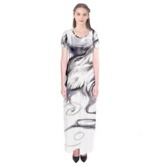 Tattoo-ink-flash-drawing-wolf Short Sleeve Maxi Dress