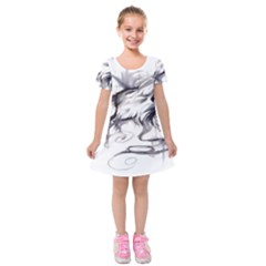 Tattoo-ink-flash-drawing-wolf Kids  Short Sleeve Velvet Dress