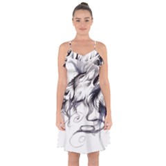 Tattoo-ink-flash-drawing-wolf Ruffle Detail Chiffon Dress