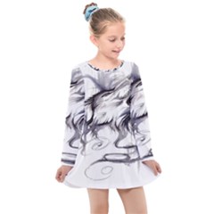 Tattoo-ink-flash-drawing-wolf Kids  Long Sleeve Dress by Jancukart