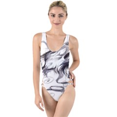 Tattoo-ink-flash-drawing-wolf High Leg Strappy Swimsuit