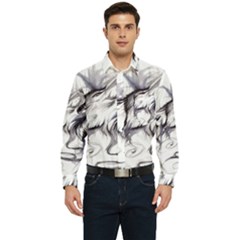 Tattoo-ink-flash-drawing-wolf Men s Long Sleeve Pocket Shirt 