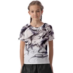 Tattoo-ink-flash-drawing-wolf Kids  Frill Chiffon Blouse by Jancukart