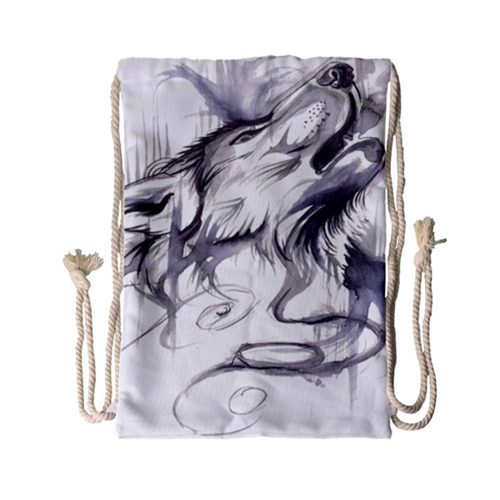 Tattoo-ink-flash-drawing-wolf Drawstring Bag (Small)