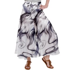 Tattoo-ink-flash-drawing-wolf Satin Palazzo Pants