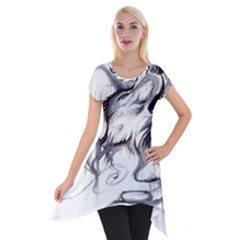 Tattoo-ink-flash-drawing-wolf Short Sleeve Side Drop Tunic