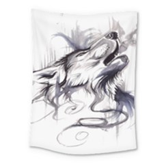 Tattoo-ink-flash-drawing-wolf Medium Tapestry