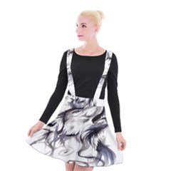 Tattoo-ink-flash-drawing-wolf Suspender Skater Skirt