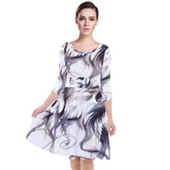 Tattoo-ink-flash-drawing-wolf Quarter Sleeve Waist Band Dress