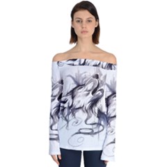 Tattoo-ink-flash-drawing-wolf Off Shoulder Long Sleeve Top