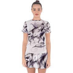 Tattoo-ink-flash-drawing-wolf Drop Hem Mini Chiffon Dress