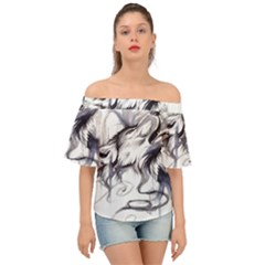 Tattoo-ink-flash-drawing-wolf Off Shoulder Short Sleeve Top