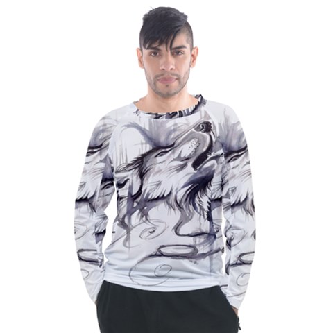 Tattoo-ink-flash-drawing-wolf Men s Long Sleeve Raglan Tee by Jancukart