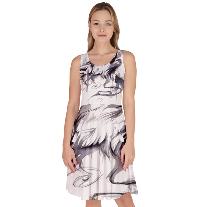 Tattoo-ink-flash-drawing-wolf Knee Length Skater Dress With Pockets