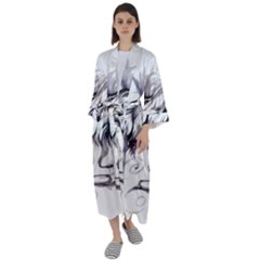 Tattoo-ink-flash-drawing-wolf Maxi Satin Kimono