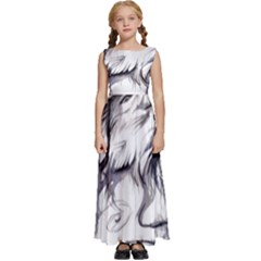 Tattoo-ink-flash-drawing-wolf Kids  Satin Sleeveless Maxi Dress