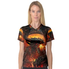 Dragon Fire Fantasy Art V-neck Sport Mesh Tee