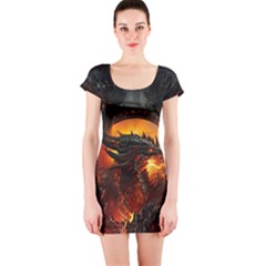 Dragon Fire Fantasy Art Short Sleeve Bodycon Dress