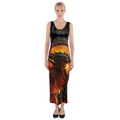 Dragon Fire Fantasy Art Fitted Maxi Dress