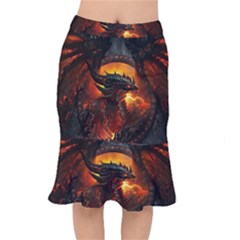 Dragon Fire Fantasy Art Short Mermaid Skirt by Jancukart