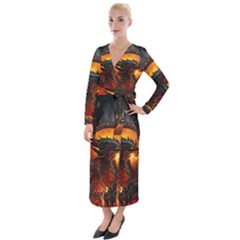 Dragon Fire Fantasy Art Velvet Maxi Wrap Dress by Jancukart