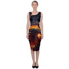 Dragon Fire Fantasy Art Sleeveless Pencil Dress