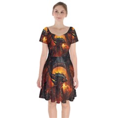 Dragon Fire Fantasy Art Short Sleeve Bardot Dress by Jancukart