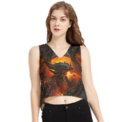 Dragon Fire Fantasy Art V-neck Cropped Tank Top by Jancukart