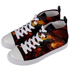 Dragon Fire Fantasy Art Women s Mid-top Canvas Sneakers by Jancukart