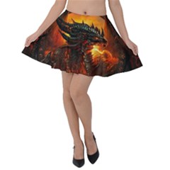 Dragon Fire Fantasy Art Velvet Skater Skirt