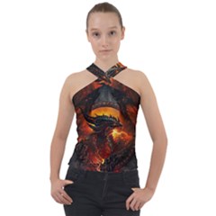 Dragon Fire Fantasy Art Cross Neck Velour Top by Jancukart