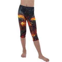 Dragon Fire Fantasy Art Kids  Lightweight Velour Capri Leggings 