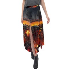 Dragon Fire Fantasy Art Velour Split Maxi Skirt by Jancukart