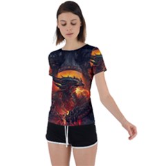 Dragon Fire Fantasy Art Back Circle Cutout Sports Tee