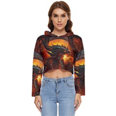 Dragon Fire Fantasy Art Women s Lightweight Cropped Hoodie