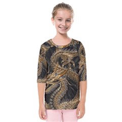 Fantasy Dragon Pentagram Kids  Quarter Sleeve Raglan Tee