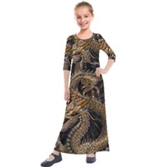 Fantasy Dragon Pentagram Kids  Quarter Sleeve Maxi Dress by Jancukart